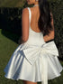 Satin Mini Dress for Women with Big Bow and Backless Design